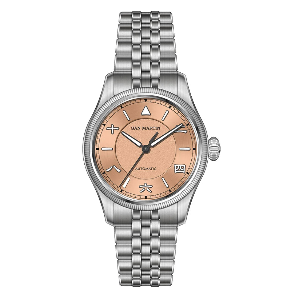 San Martin 39.5mm Retro Chinese Characters Indices Dial Men Pilot Watch YN55 100M Waterproof BGW-X1 Luminous SN0033C