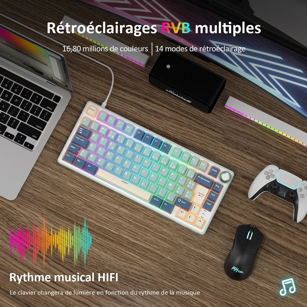 RK Royal Kludge R75 Gasket Wired Mechanical Keyboard 80 Keys RGB Backlit Hot-Swappable Spanish Gamer Keyboard MDA PBT Keycaps
