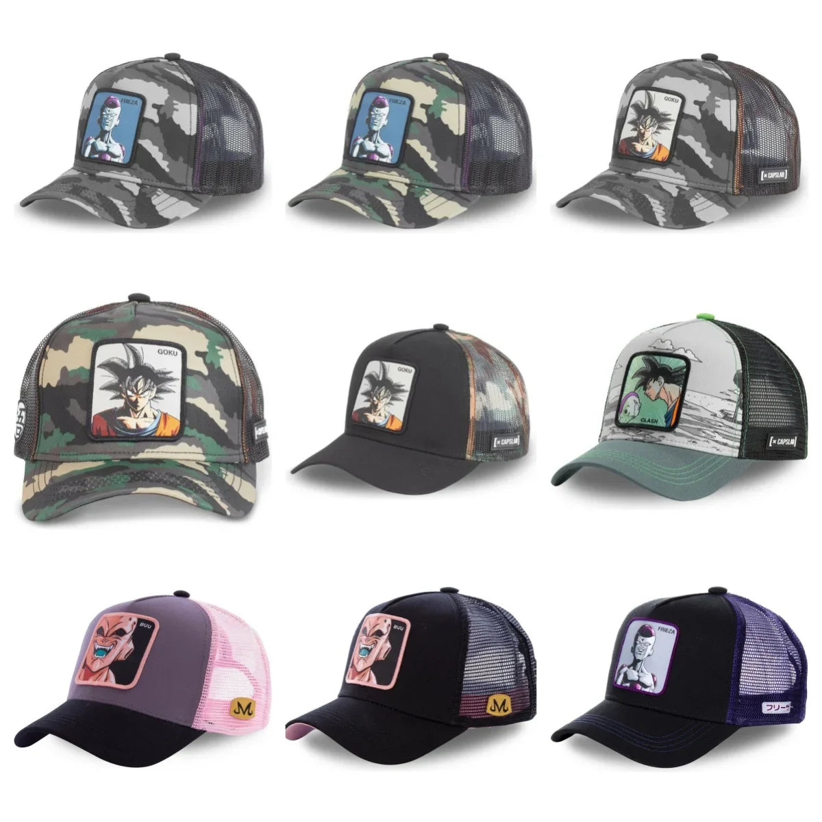 Dragon Ball Buu Goku Cap Ljetna muška kapa s ravnim vrhom i šiljastim obodom, s vezenim uzorkom, hip-hop stil, sunčana vizira, podesiva trucker mrežasta kapa