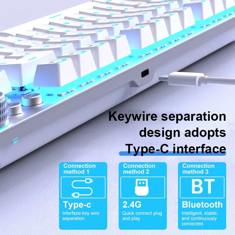 AULA F3001 Mechanical Keyboard Bluetooth Wireless Three Mode Metal Panel Two-color Injection Molding Cool Backlight Effect 87 Key