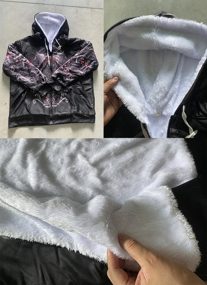 Sweatshirts com Capuz e Fecho em Polar com Estampado 3D de Lobo para Homem e Mulher, Casaco de Inverno Quente em Veludo Duplo Plus, Fatos de Cosplay JR09