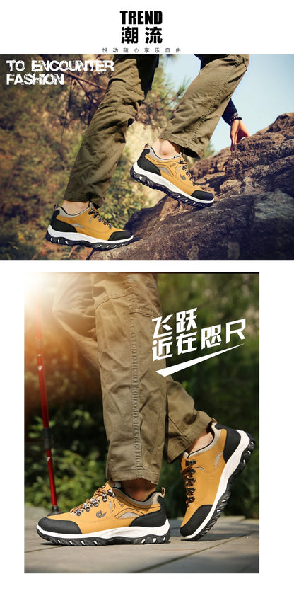 Autumn And Winter Models, Men's Waterproof Hiking Shoes, Outdoor PU Leather Sports Shoes, Wear-Resistant,  Walking, Tactical