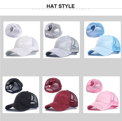 Women's Camouflage Ponytail Baseball Cap  Breathable Mesh Back  Adjustable Snapback  High Ponytail Outdoor Sports Trucker Hat