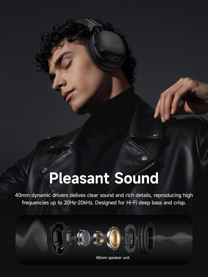 HOCO W64 Retro Bluetooth 5.4 Wireless Headphones with 40mm Deep Bass, PU Leather Over-Ear HiFi Music Headset for Sports & Travel
