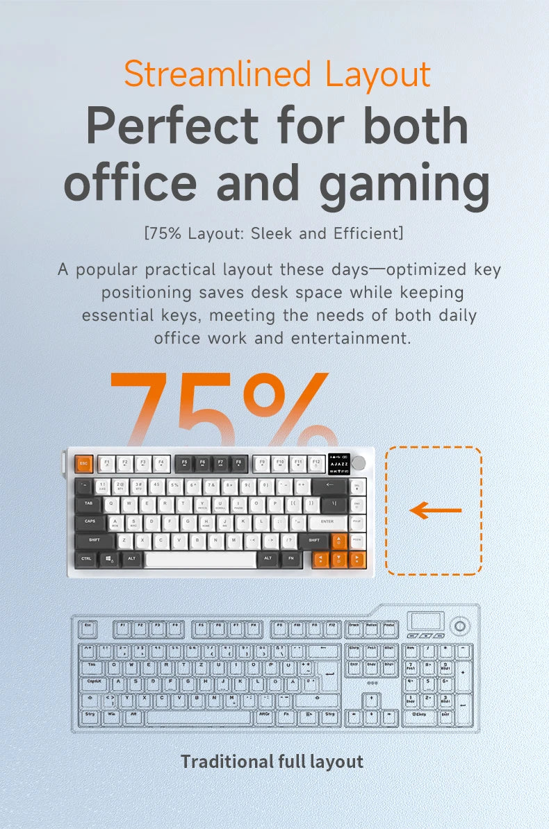 Ajazz AF82 Series 75% Layout Wireless Keyboard with 4000mAh Battery Low Profile Keys Bluetooth Tri-Mode Connectivity RGB
