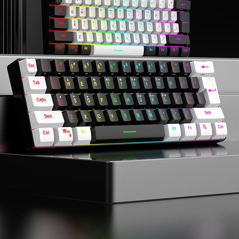 61-Key Wired White, Black and Blue Switch Waterproof Mechanical Keyboard RGB Illuminated Game and Office Kit PUBG Gamer Backlit