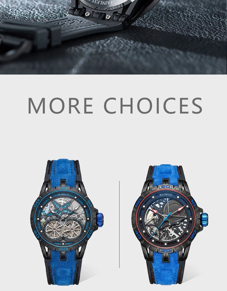 OBLVLO Mens Luxury Machinery Skeleton Dial Mechanical Automatic Watch Analog White Rubber Band Military Watch RD-901
