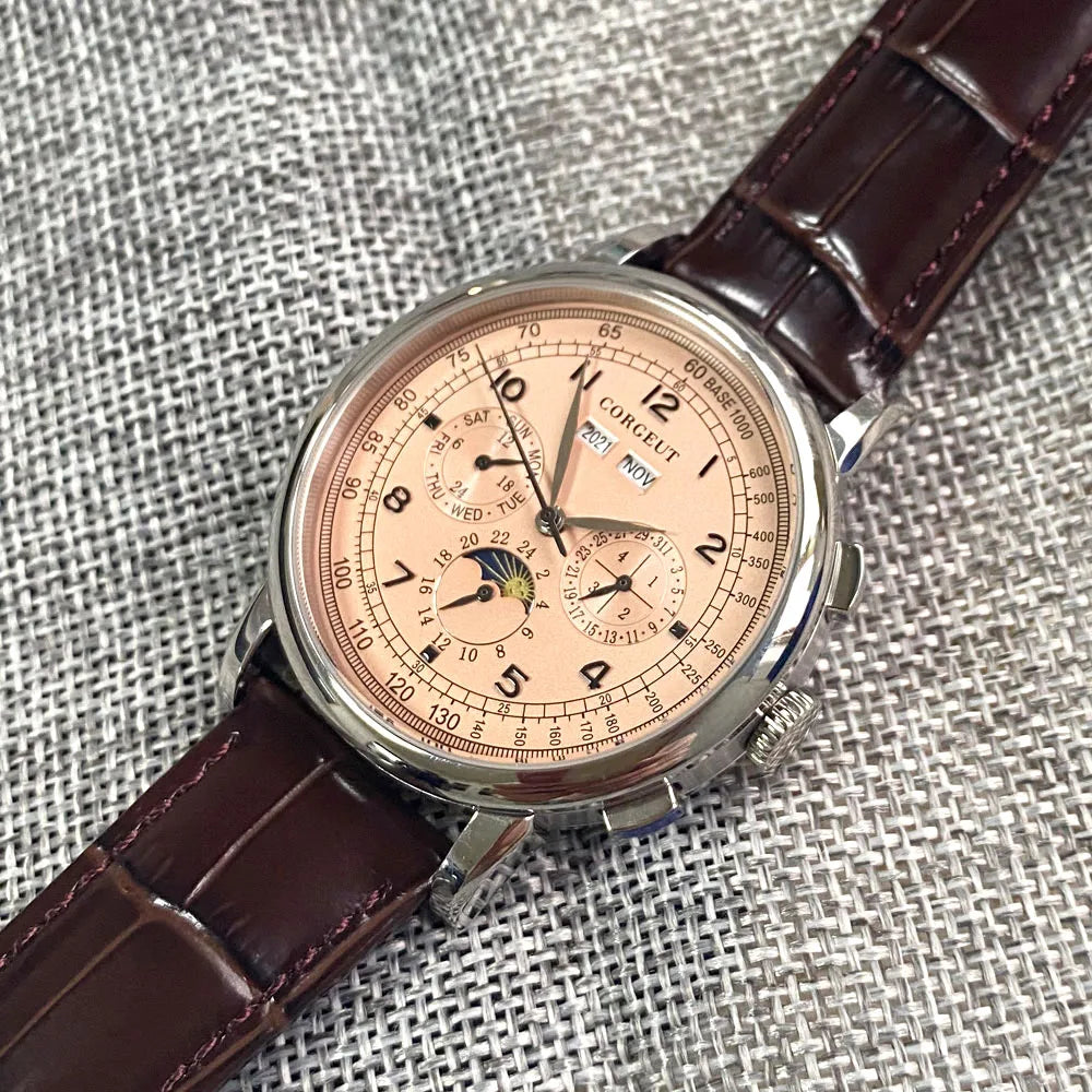 Automatické hodinky pro muže Multification, datum, den, měsíc, rok, mechanické pánské hodinky z 316L s leštěným pouzdrem, ukazatelem den/noc, 42mm