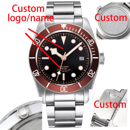 41MM Custom Name NH35A / Miyota 8215 Personalized Men's Automatic Watch Black Dial · Sapphire Crystal · 20ATM · Name & Logo E