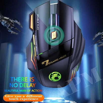 Rechargeable Wireless Gaming Mouse 2.4G Silent RGB Gaming Mouse with 7 Buttons, Adjustable DPI, Ergonomic Rechargeable Wireless Gaming Mouse for PC & Laptop