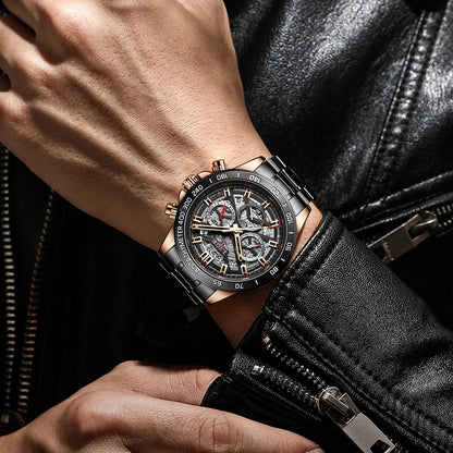 LIGE 2024 New Men Watch Top Brand Luxury Hollow Watch Men Waterproof Sport Quartz Chronograph Wrist Watch Man Relogio Masculino