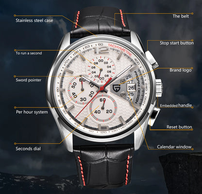 PAGANI DESIGN 2026 New Men's Quartz Watch Hardlex Crystal 50M Water Resistance Calendar Luminous Leather Strap Model PD3306