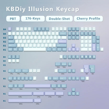 KBDiy GMK Illusion Tastenkappen Cherry-Profil Double-Shot PBT ISO-Tastenkappen für Gamer Mechanisches Tastatur-Kit Gaming Point Retro-Tastenkappe