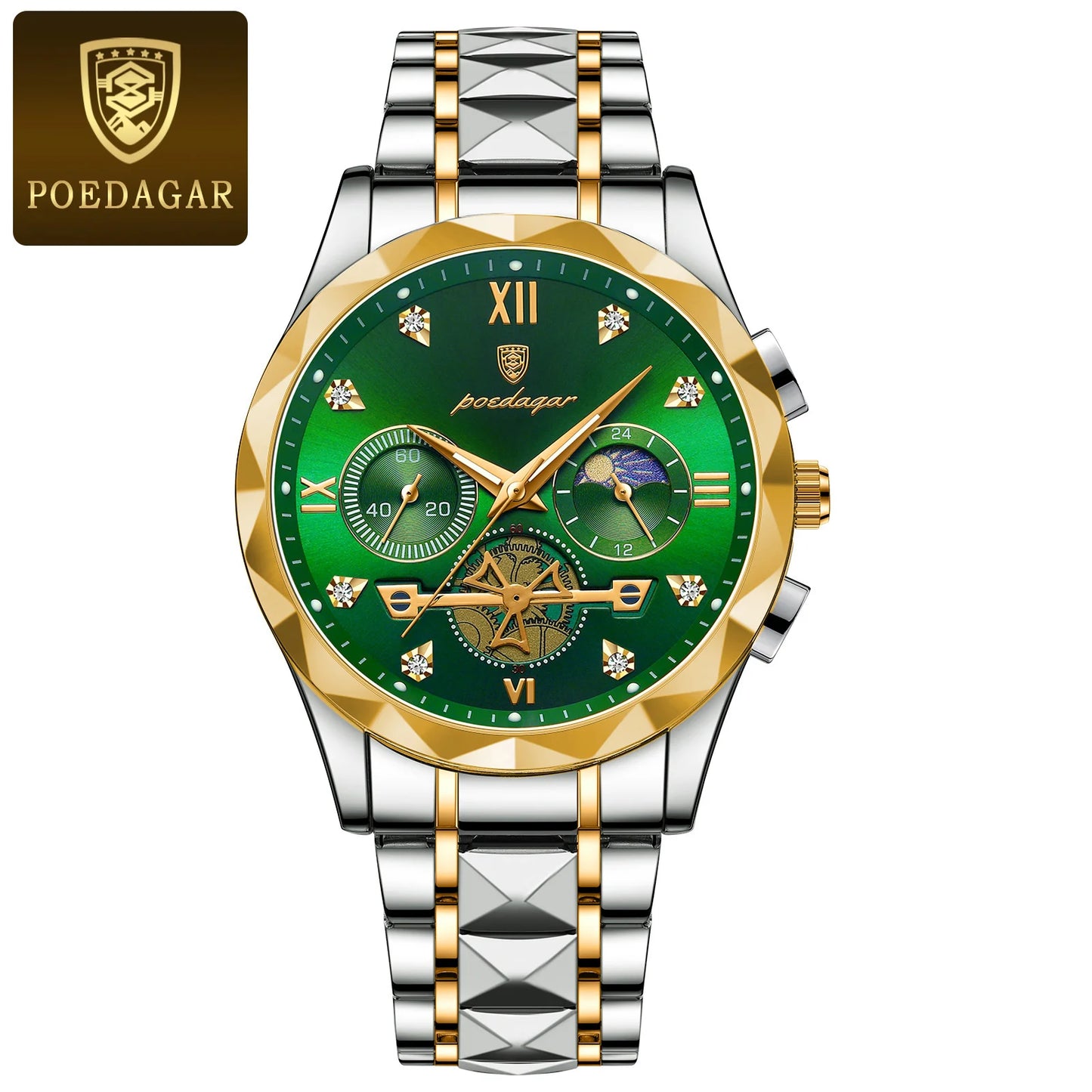 POEDAGAR Top High Quality Man Wristwatch Stainless Steel Chronograph Business Men Watch Waterproof Luminous Quartz Men's Watches