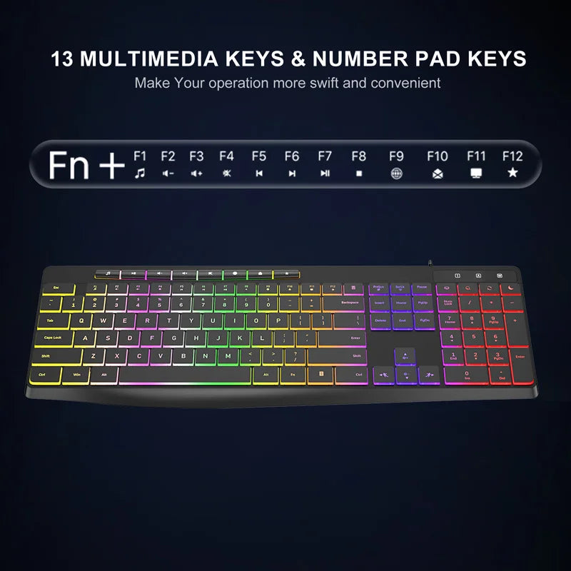 New Wired Light Backlit RGB Mute Keyboard Desktop Notebook Home Business For Office Ultra Thin USB office home