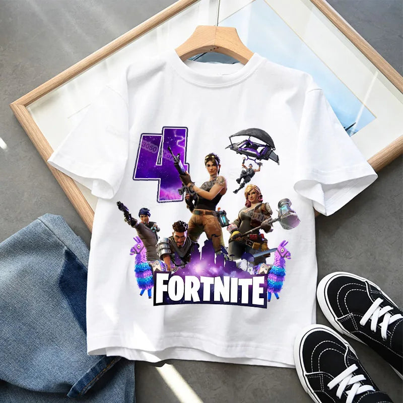 T-shirt Fortnite com Número de Aniversário para Crianças, Raparigas e Rapazes, Roupa de Verão, T-shirt em Algodão para Bebé, Top de Manga Curta para Festa, Presente para Criança Pequena