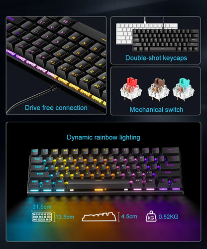 RGB White Mechanical Keyboard 60% Gaming Keyboard White Clavier Gamer Blanco Key Board Black PC Keyboards