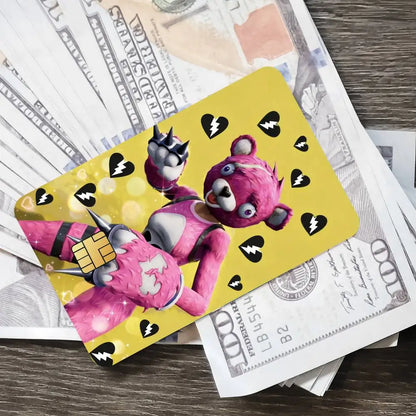 Autocolantes de cartões de jogo Fortnite Cuddle Team Leader para cartões bancários, película protetora impermeável, presente surpresa
