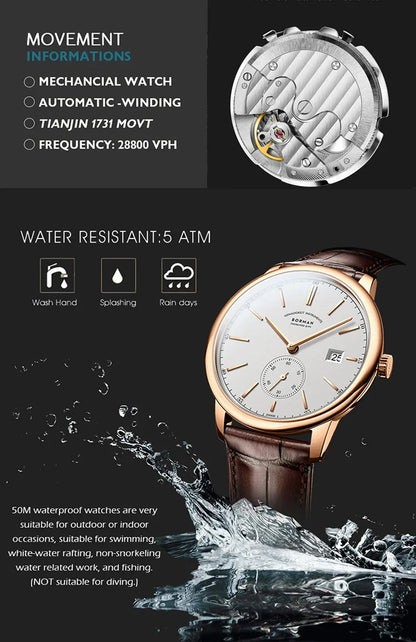 BORMAN BM3817 TOP Watch New 42 Luxury Men Automatic Mechanical Men's Watches Sapphire Ultra-thin 50M Waterproof Sub Dial Clocks