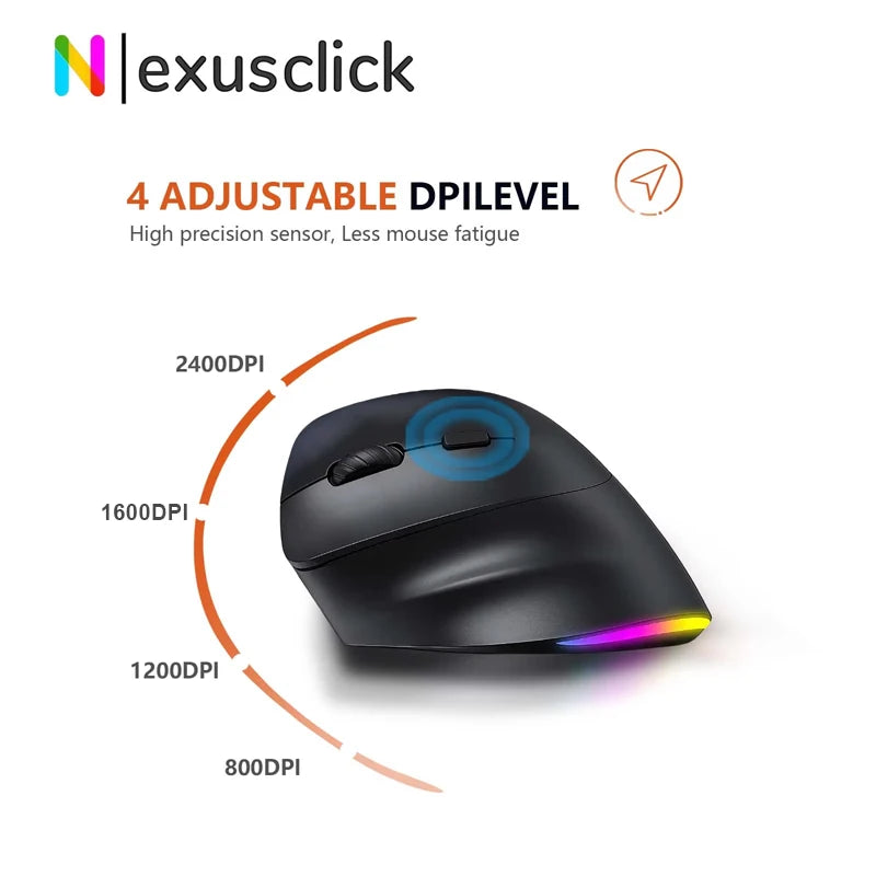 iMice Left Hand Wireless Mouse Bluetooth Ergonomic Mouse, Rechargeable Silent Vertical Mouse, 2400 DPI Bluetooth & 2.4G Wireless Mouse for PC, Laptop & MacBook