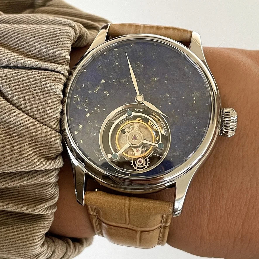 Merkur 100% Tourbillon Watch Men's Natural Stone Dial Sapphire Watch For Men Mechanical Wristwatches Relogio Masculino