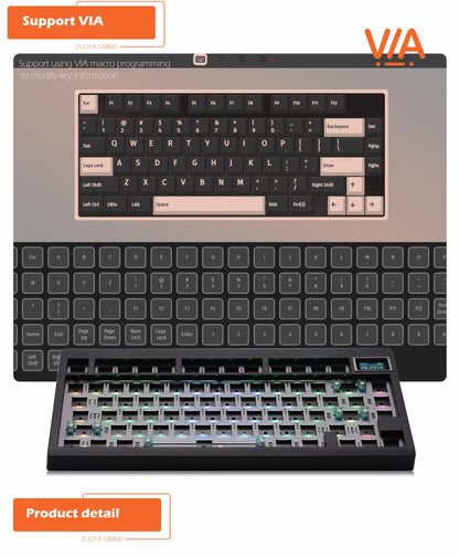 Kit de teclado mecânico ZUOYA GMK81 Hot-swappable Bluetooth 2.4G sem fios com retroiluminação RGB, estrutura gasket, suporte para
