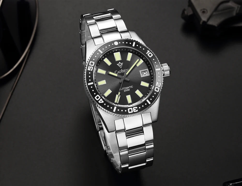 CADISEN New 38mm Diver Mens Watch Japan 8215 Automatic Mechanical Sapphire Glass Date Luminous 100M Waterproof Wrist watch Men