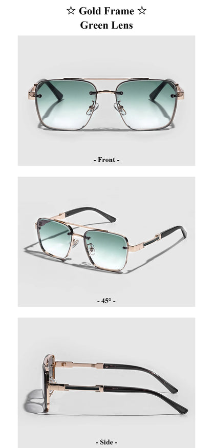 Ruiao Square Mens Designer Sunglasses Metal Frame Gradient Luxury Shades UV400 Rectangle Pilot Sun Glasses for Men