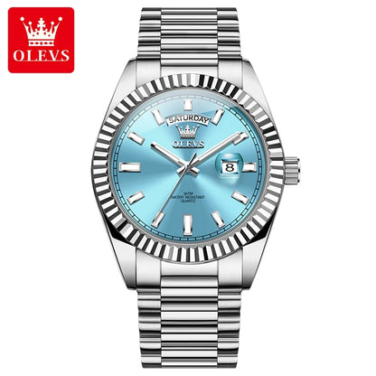 OLEVS 5650 Quartz Men's Watches Unique Week Calendar Display Luxury Brand Original Watches for Men Luminous Waterproof Man Watch