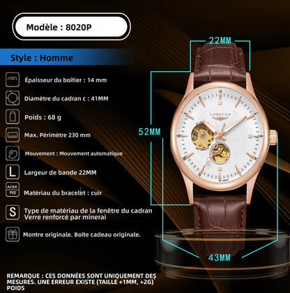 LONGLUX automatic watch elegant style wholesale mechanical wristwatches skeleton rome waterproof  mens watch men gift