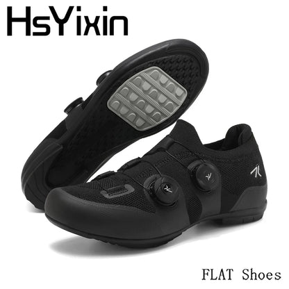 Cycling shoes road bike unisex, HsYixin breathable SPD self-locking non-slip racing road bike shoes flat MTB bicycle sneakers