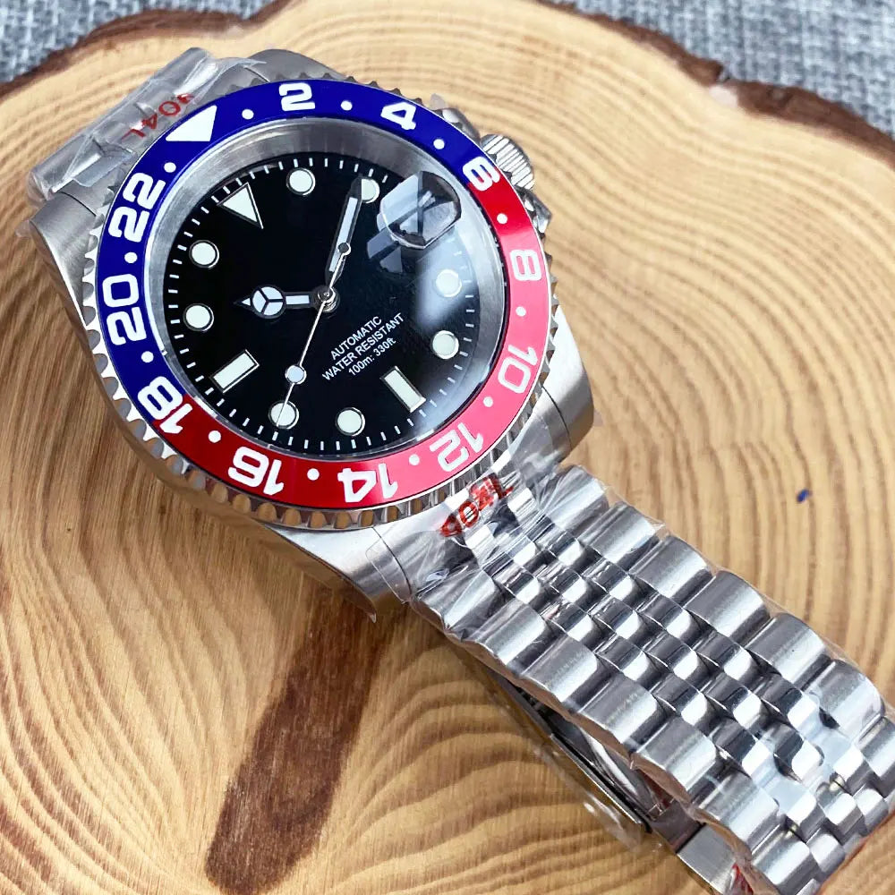 Relógio de Homem Automático Miyota8215 Impermeável 200m, Relógio de Mergulho 40mm com Movimento Mecânico, Luminoso, Bracelete Jubilee e Fecho Glide Lock