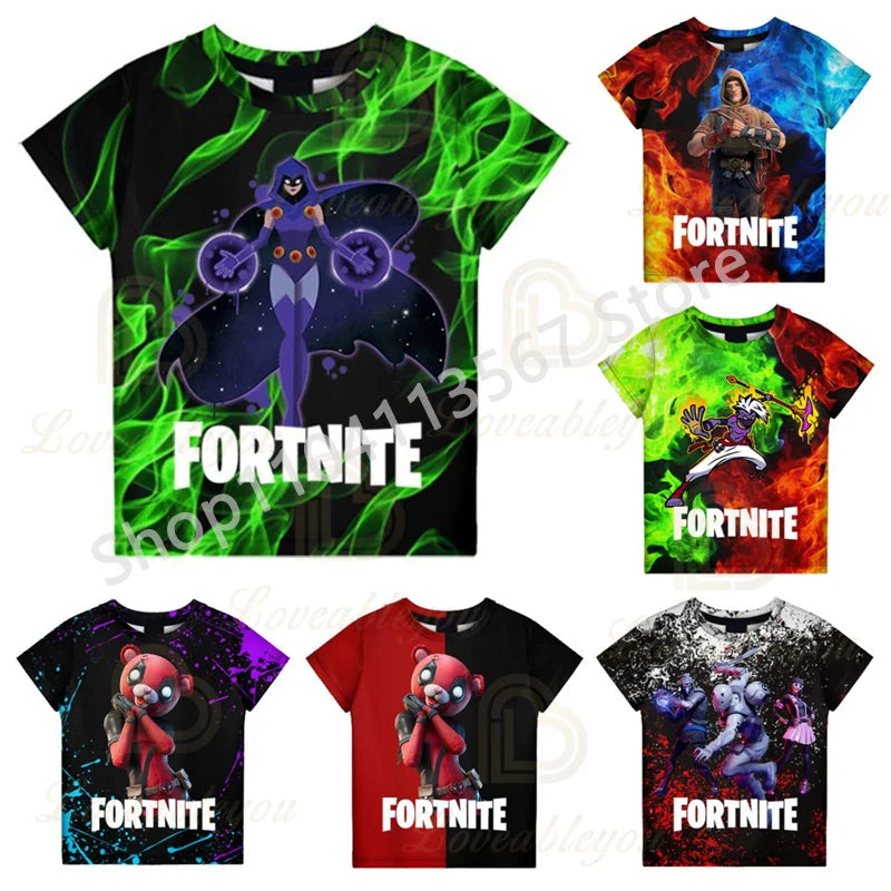 Conjunto Infantil 2 Peças F-Fortnited Victory 3D, T-shirt e Calções para Meninas e Meninos, Roupa Battle Royale, T-shirts Harajuku Hero