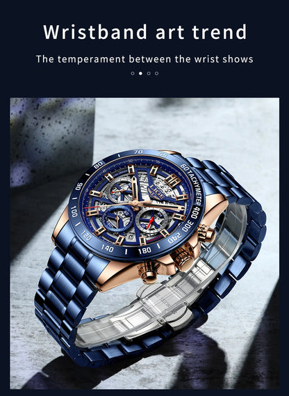 LIGE 2024 New Men Watch Top Brand Luxury Hollow Watch Men Waterproof Sport Quartz Chronograph Wrist Watch Man Relogio Masculino