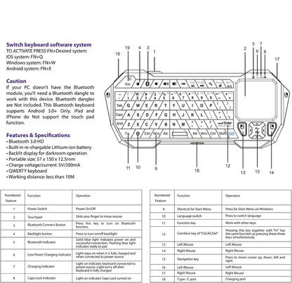 Mini Bluetooth Keyboard (QWERT) Rechargeable Wireless Keyboard with Touchpad for TV, PS4, PS4 Pro, PS5 Phone Laptop