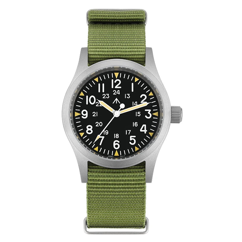Militado ML05 Military Watch VH31 Sweep Quartz Movement Top Hat Domed Sapphire Crystal Vintage Watch 100m Waterproof Mens Watch