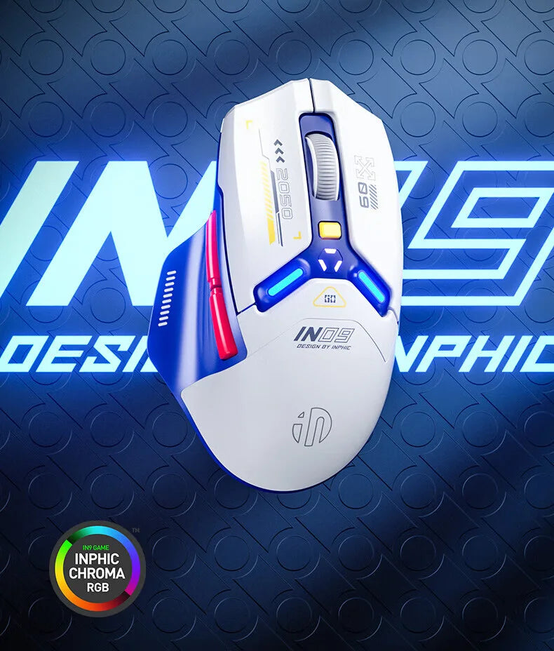 INPHIC IN9 Wireless Gaming Mouse Tri-Mode 2.4G Bluetooth & USB-C Wired, 12000 DPI RGB Programmable Gaming Mouse for PC & Laptop