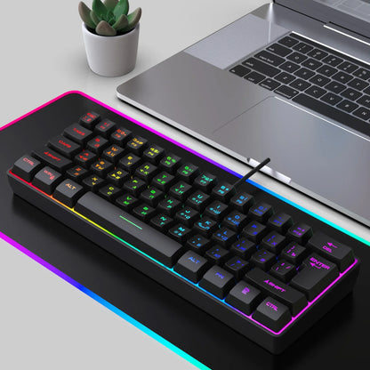 Gaming Keyboard, Russian/English RGB Backlit 61 Key Ultra-Compact Keyboard, Waterproof Mechanical Feeling Office Gaming Keyboards