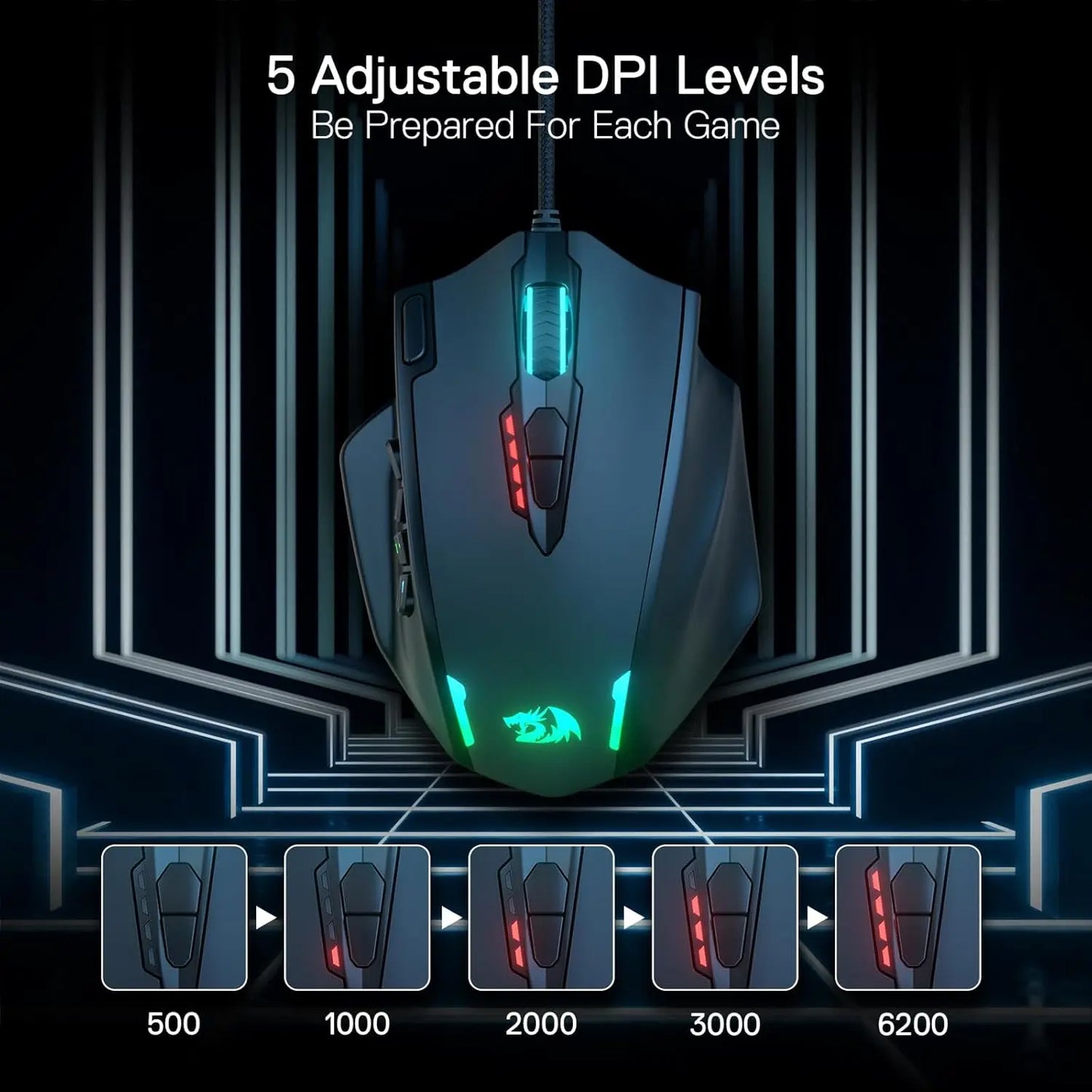 Rato Gaming com Fio USB Redragon M908 RGB com Retroiluminação LED, 18 Botões Programáveis e 12400 DPI