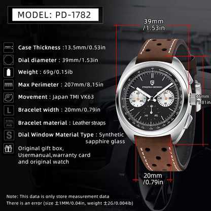 PAGANI DESIGN 2026 NEW Turtle Back Chronograph 1782 Watch for Man Fashion Men's Quartz Watch Luminous relogios masculino