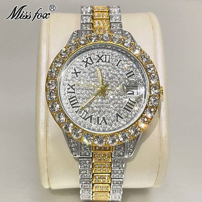 Luxury Jewelry Watch For Women Hip Hop Brand MISSFOX Fashion Waterproof Iced Diamond Quartz WristWatch Ladies Gift Hot Sale