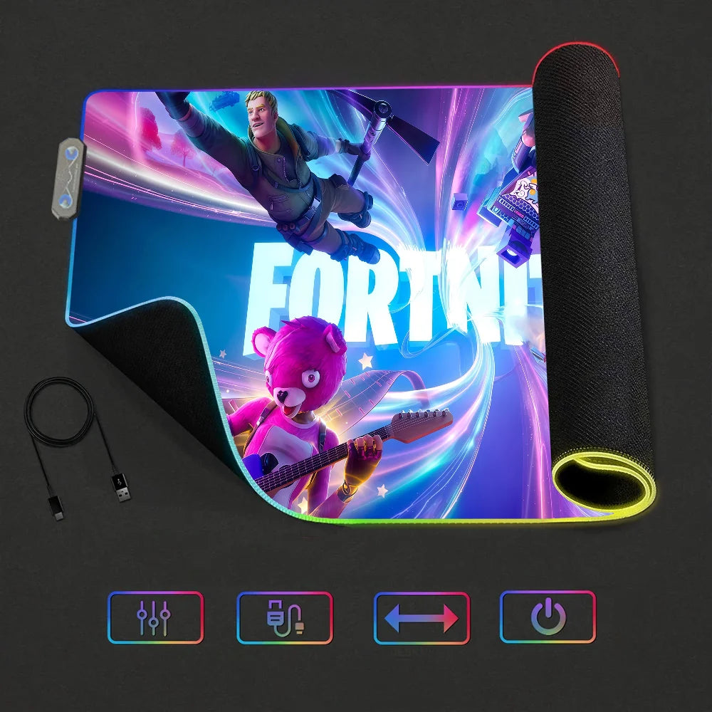 Game F-Fortnite Survival Battle Mouse Pad RGB LED Light Non-Slip Rubber Base Waterproof Office PC Home Desk-Mat USB Large Game