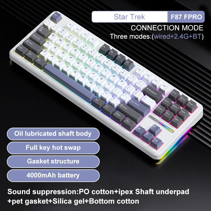 Original AULA F87 Pro Mechanical Keyboard Wireless USB Bluetooth Tri Mode 87 Key RGB PBT Gasket Laptop Gamer PC Gaming Keyboards