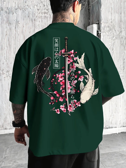 Japanese Cherry Blossom Print 100% Cotton Men Woment T-shirt Summer Autumn Daily Outdoor Sports Casual Loose Street Short-sleeve