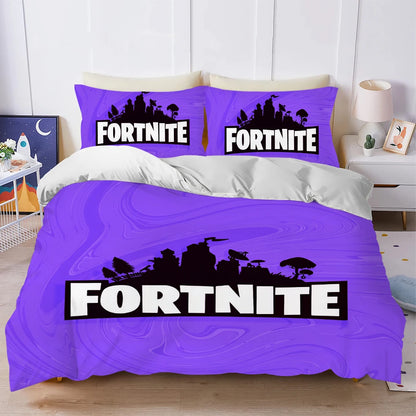 Conjunto de capa de edredão Battle Game F-Fortnite, lavagem suave, 3 peças, cama de verão confortável, dormitório de estudante, casa, roupa de cama para bebé, mais vendido