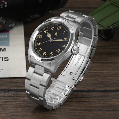 Relógio de Quartzo Vintage Militar Militado ML08 V2 com Movimento VH31, Vidro Duplo de Safira, Luminescência C3 BGW-9, Impermeável, 38mm