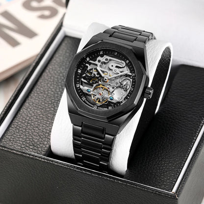 Forsining Tourbillon Skeleton Mechanical Watch for Men Luminous Hands Stainless Steel Strap Fashion Business Automatic Watches