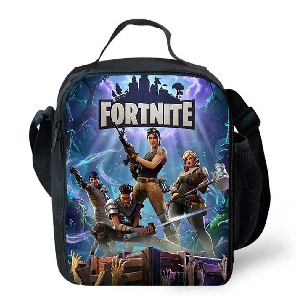 Children's Cartoon Fortnite Picnic Bag For Boys and Girls Age 5-10，Kids Insulated Cooler Lunch Bags Cute Portable Lightweight