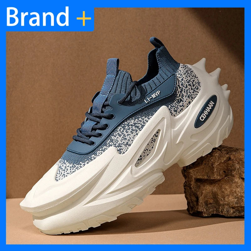 Mens Sports Shoes Elastic Thick Soled Anti Slip Outdoor Fitness Shoes Versatile Daily Wear Casual Street Fashion Walking Shoes