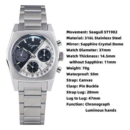 Sugess S419 Series 37mm Original Swanneck Movement Chronograph Master Mens Watch Mechanical Wristwatch Dome Sapphire Crystal New